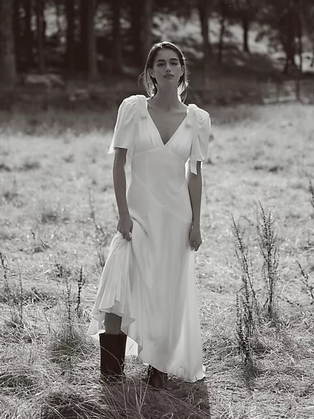 Anthropologie Mare Mare V-Neck Bow Flutter-Sleeve Organza Slip Dress M